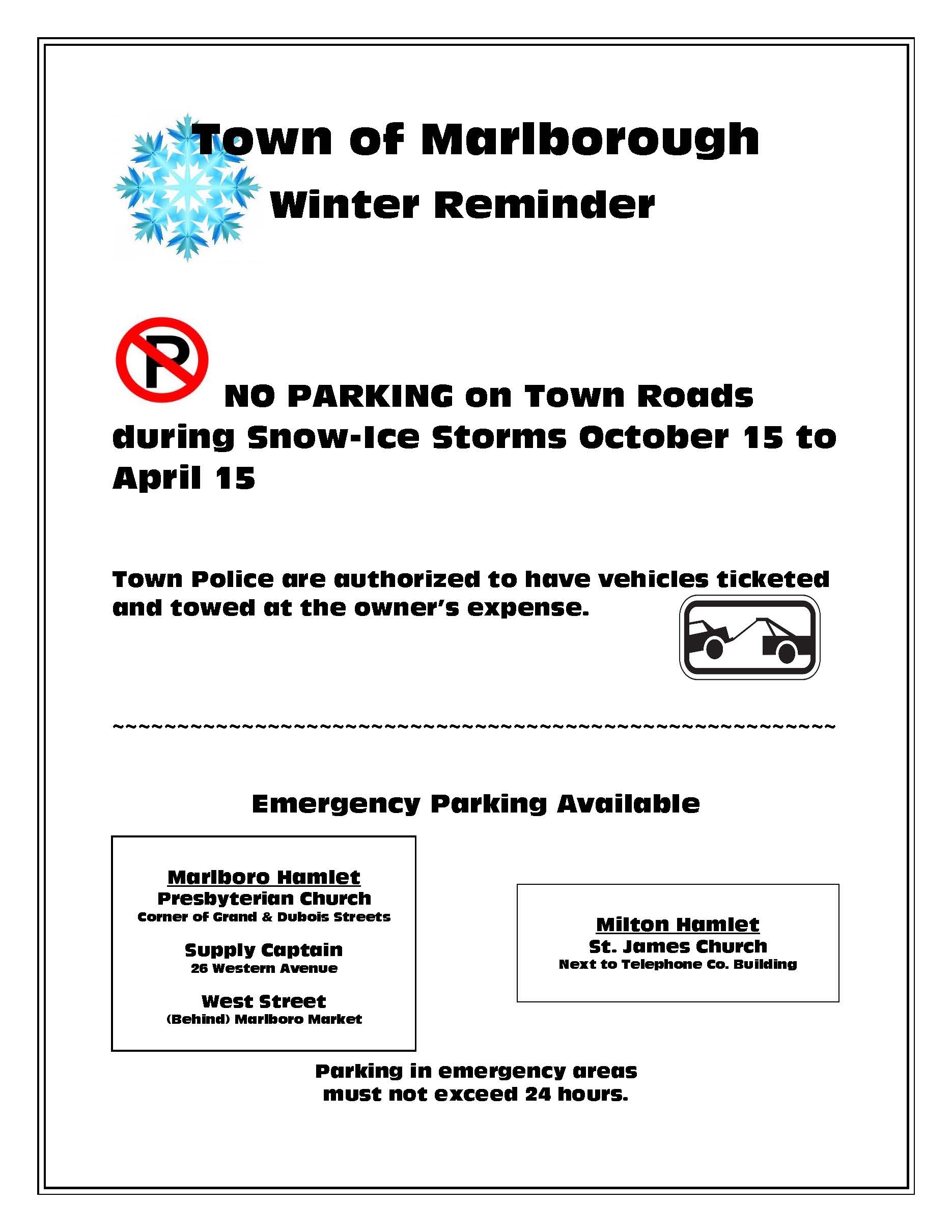 Town of Marlborough Winter Reminder