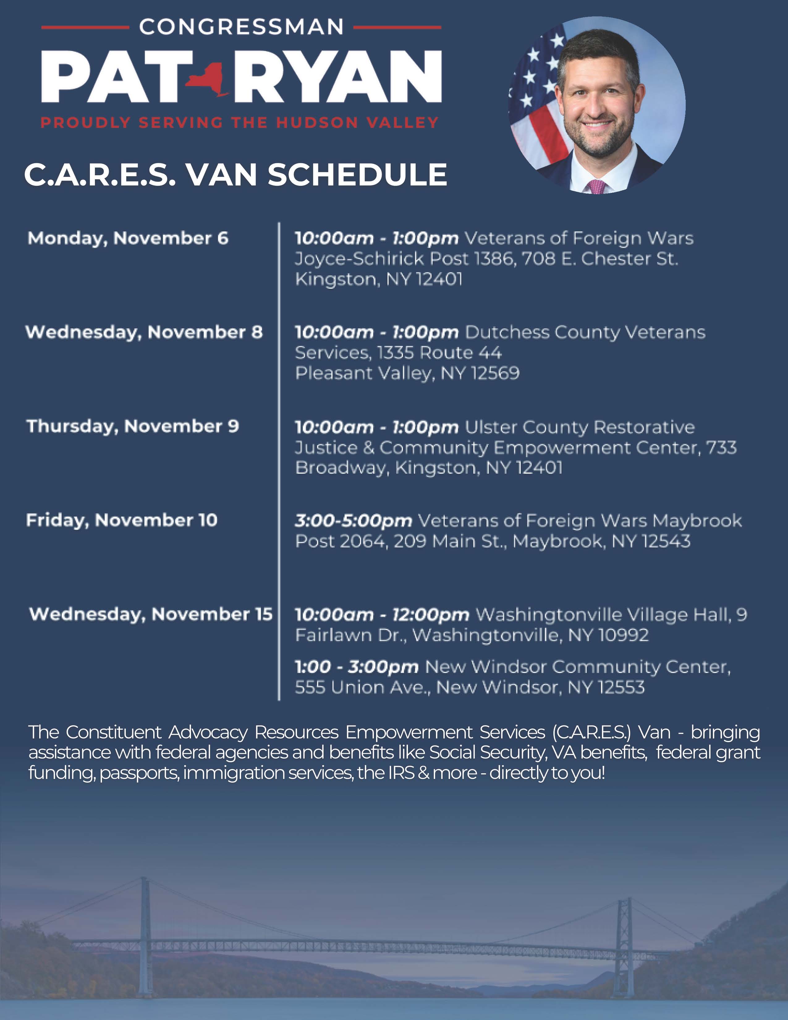 CONGRESSMAN PAT RYAN flyer for CARES  Van for services in Ulster County