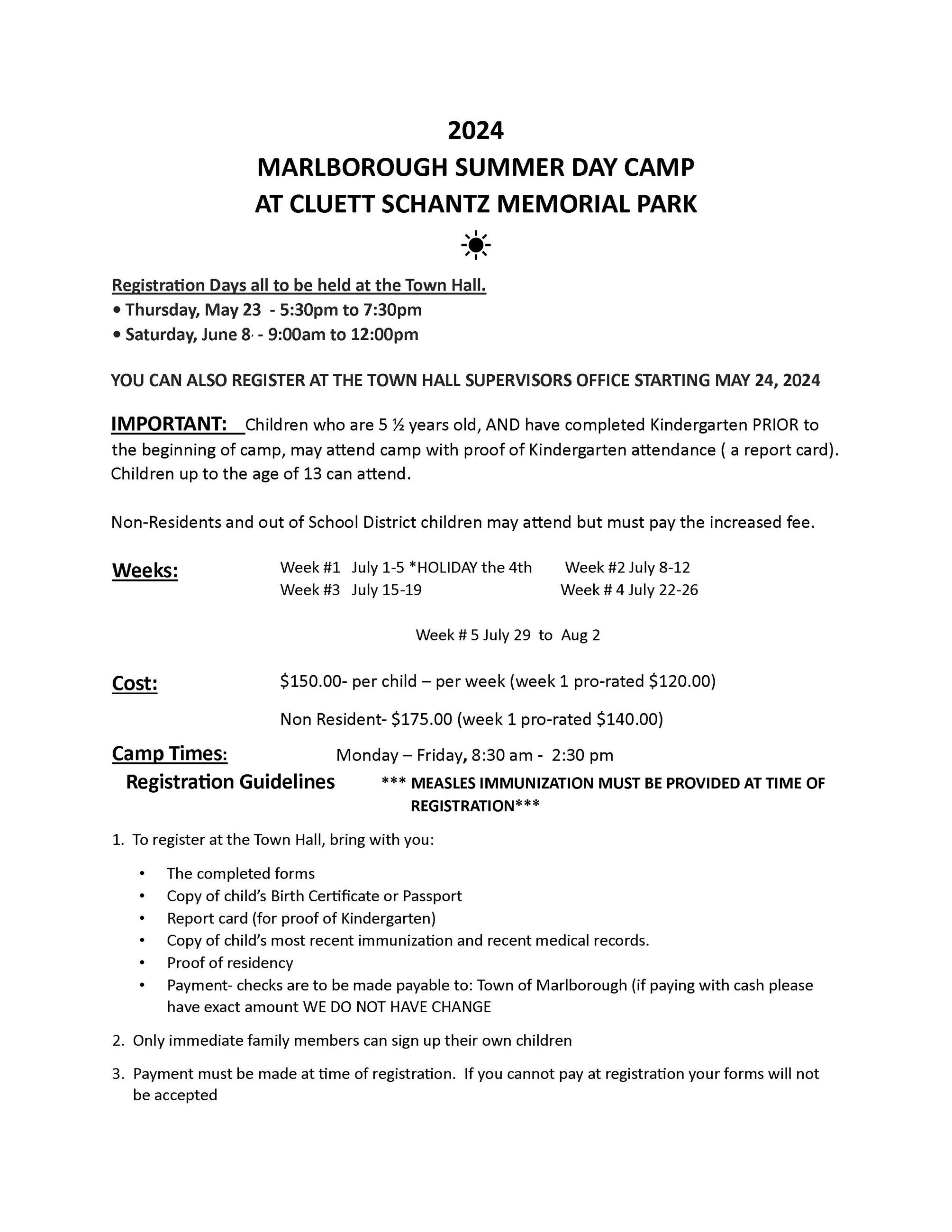 2024 SUMMER CAMP INFORMATION FLYER for Marlborough NY